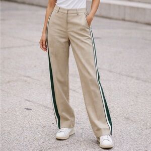 BABATON Aritzia Women's Light Khaki Trousers with Forest Green Stripe